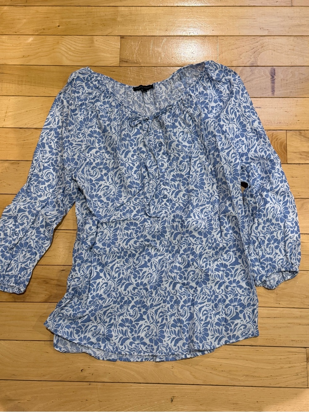 Carol Little Women’s Long Sleeve peasant Top Blouse Blue White Size Large